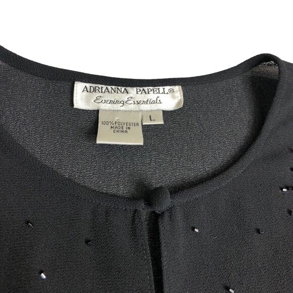 Adrianna Papell Evening Essentials Cardigan Womens Large Black Sheer Beaded Top - Picture 6 of 16